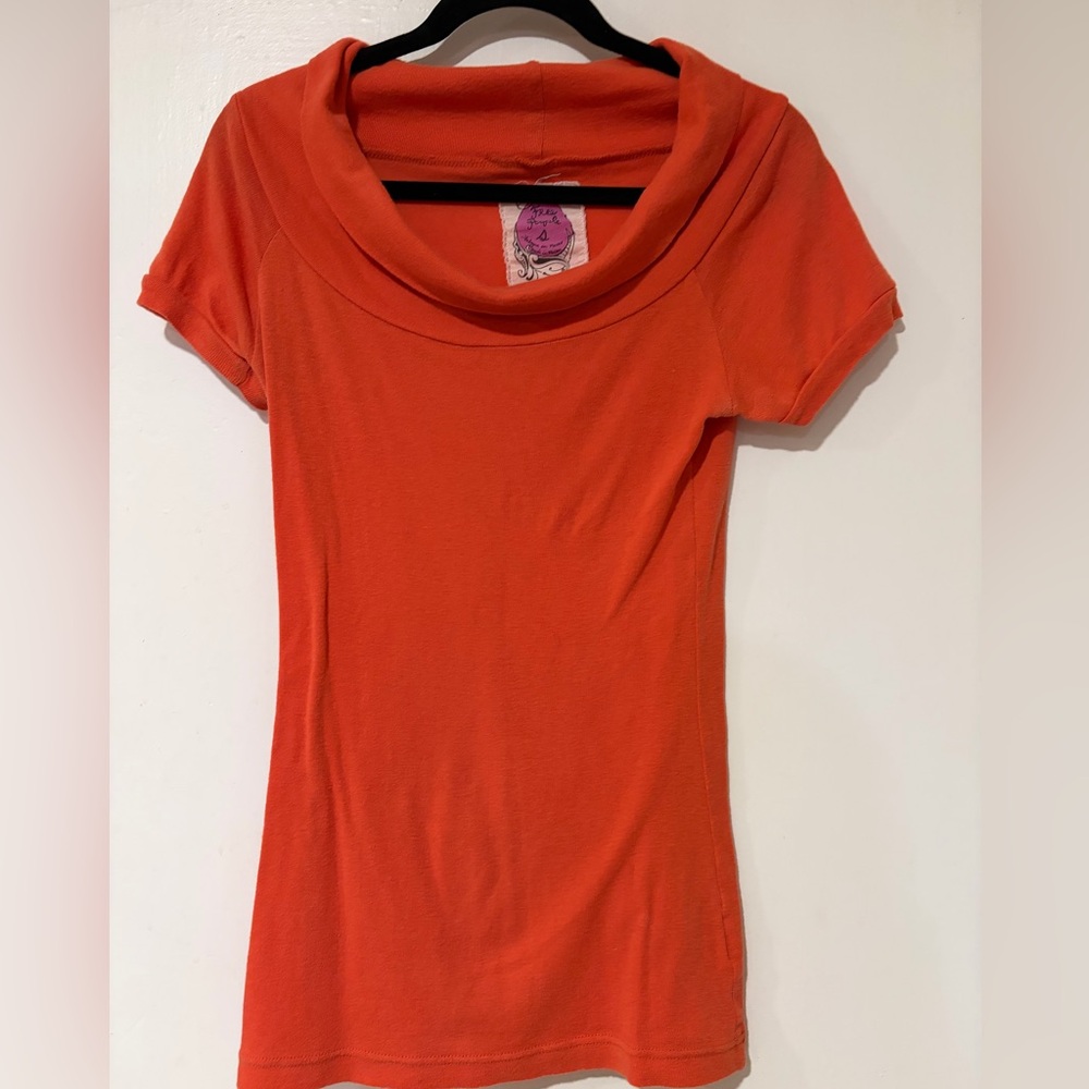 Free People Orange Short Sleeve Top